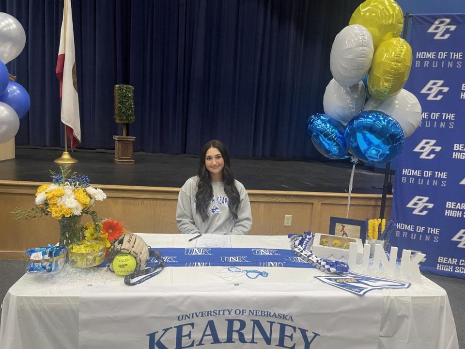 Gianna Galli of Bear Creek softball poses for a photo after signing her letter of intent to play softball at the University of Nebraska at Kearney.