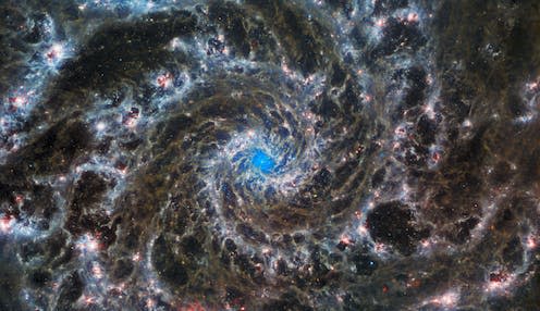 <span class="caption">The spiral galaxy M74 imaged by the NASA/ESA JWST.</span> <span class="attribution"><a class="link " href="https://www.flickr.com/photos/nasawebbtelescope/52324826014/in/album-72177720301006030/" rel="nofollow noopener" target="_blank" data-ylk="slk:ESA/Webb, NASA & CSA, J. Lee and the PHANGS-JWST Team.;elm:context_link;itc:0;sec:content-canvas">ESA/Webb, NASA & CSA, J. Lee and the PHANGS-JWST Team.</a>, <a class="link " href="http://creativecommons.org/licenses/by-nc-nd/4.0/" rel="nofollow noopener" target="_blank" data-ylk="slk:CC BY-NC-ND;elm:context_link;itc:0;sec:content-canvas">CC BY-NC-ND</a></span>