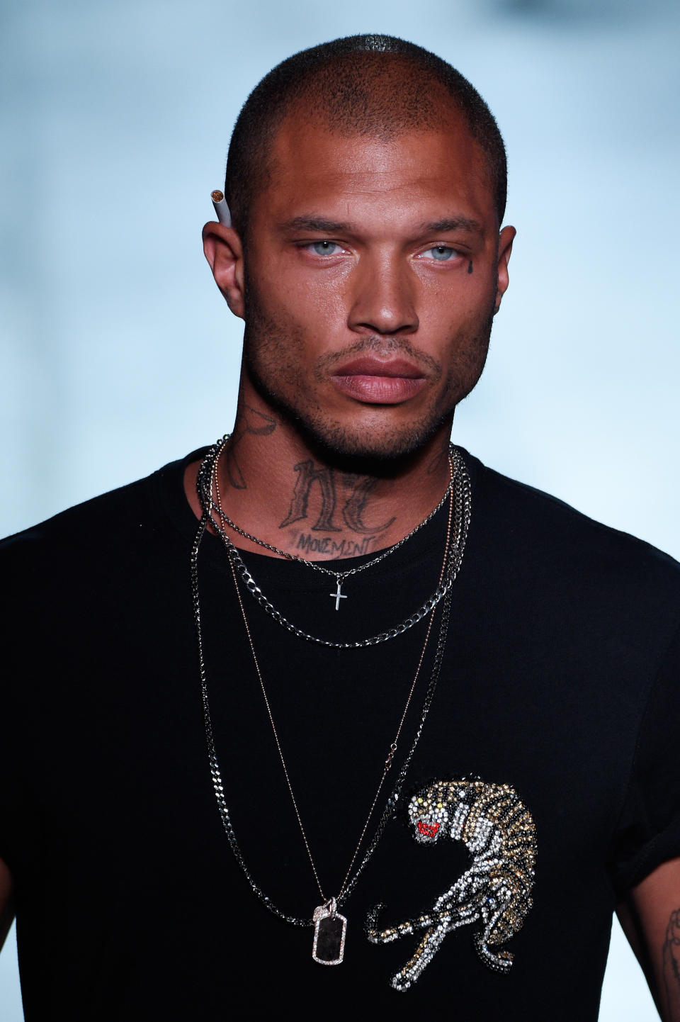 Model Jeremy Meeks, who went viral a few years ago after his handsome mugshot appeared on Facebook, took the Milan runways by storm this past weekend.