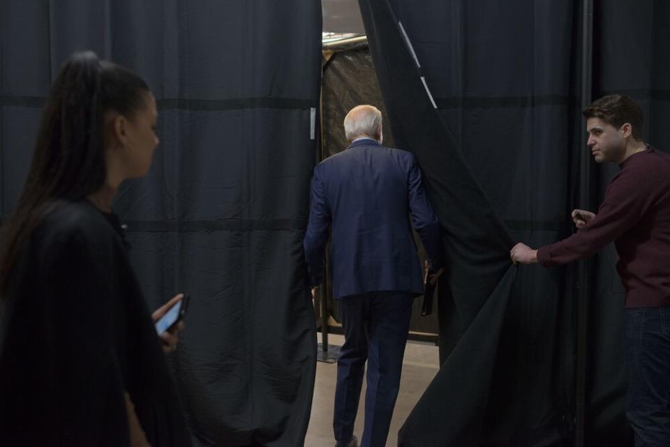 Biden waits backstage before his campaign event in Mason City | September Dawn Bottoms for TIME