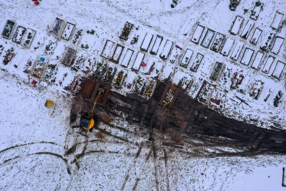  An aerial drone view of recent burial chambers at Sutton New Hall Cemetery.