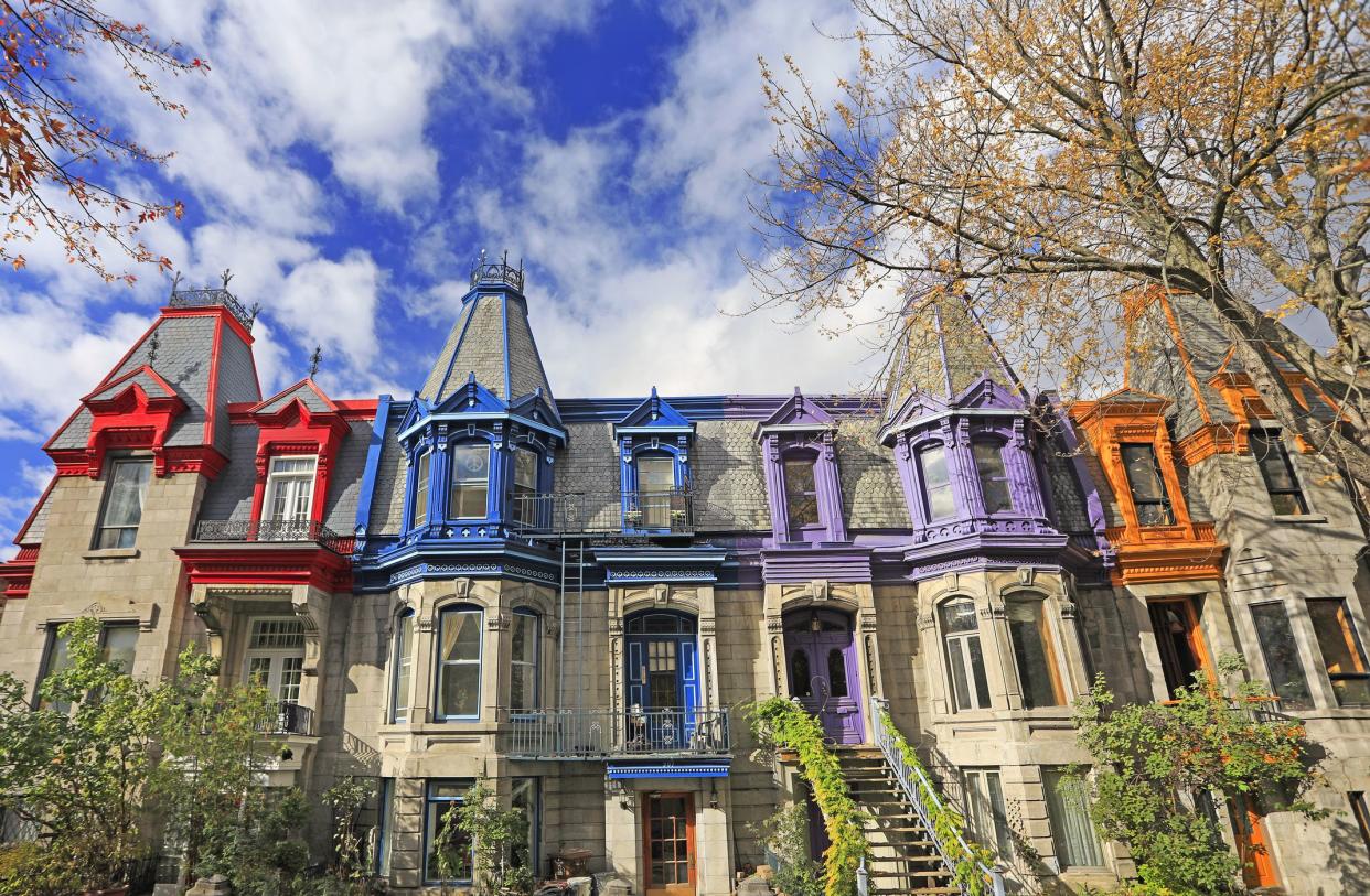 Colorful houses in Square Saint Louis, Montreal, Canada during fall