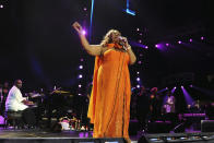 FILE - In this July 8, 2012 file photo, Aretha Franklin performs at the Essence Music Festival in New Orleans. Franklin died Thursday, Aug. 16, 2018 at her home in Detroit. She was 76. (Photo by Cheryl Gerber/Invision/AP, File)