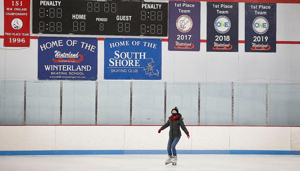 Caity MacFarlane of Whitman goes once a week to the "free skate" times at Rockland Skating Rink.