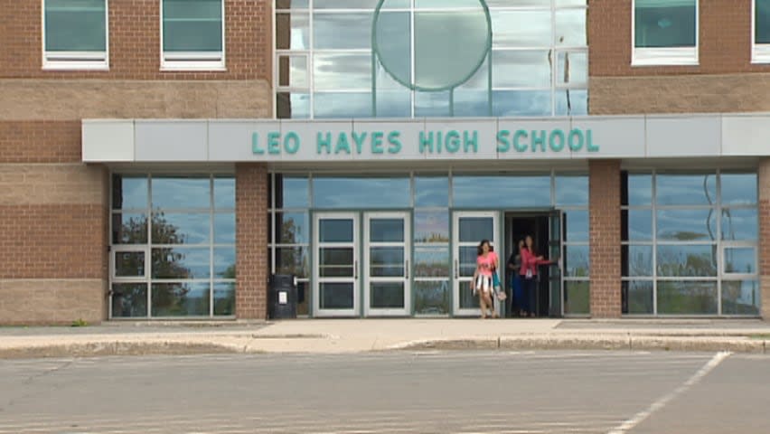 The Anglophone West School District said in a statement Thursday that the incident occurred over lunch hour on April 30 between Leo Hayes High School students. (CBC - image credit)