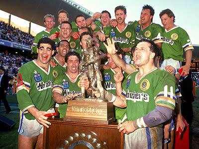 Canberra’s victory over Balmain in 1989 is widely considered the best grand final of the modern era. The Tigers’ Ben Elias had a chance to win the game, only for his field goal attempt to ricochet off the crossbar. The match went into extra-time when John Ferguson crossed late. And Steve Jackson secured a 19-14 for the Raiders with a memorable bullocking try.