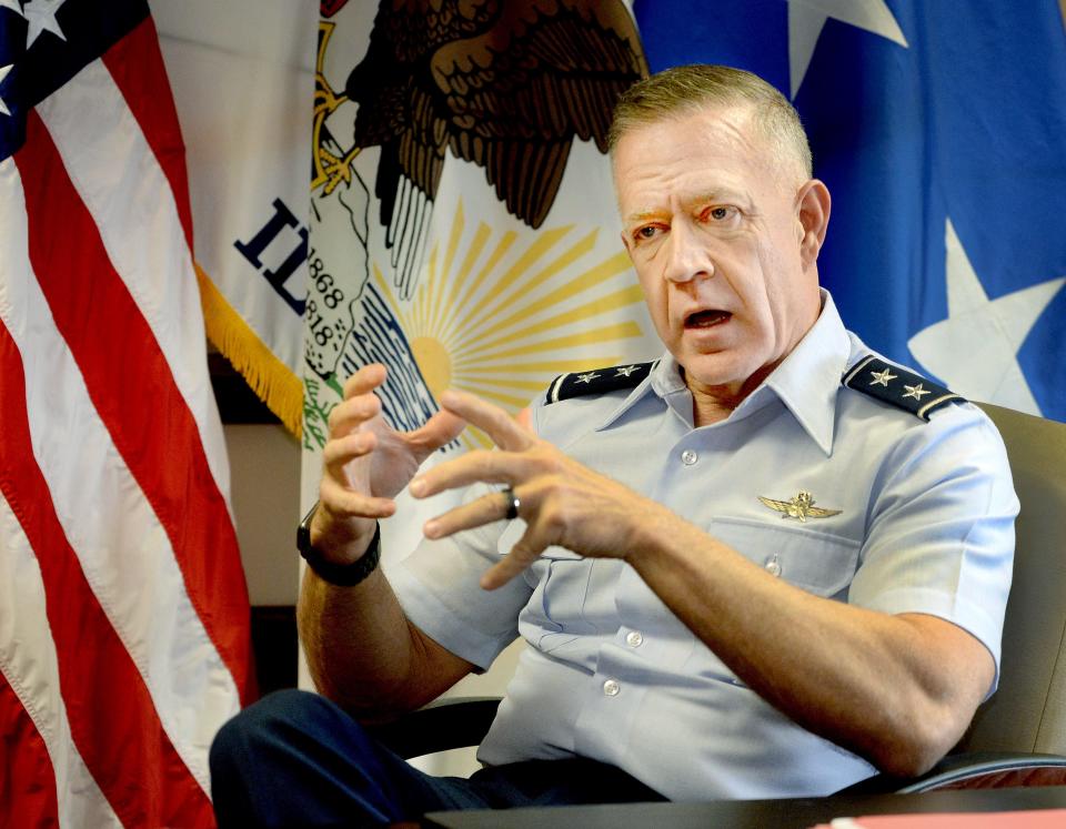 Major General Richard Neely speaks during an interview Tuesday, April 2, 2024 at Camp Lincoln.