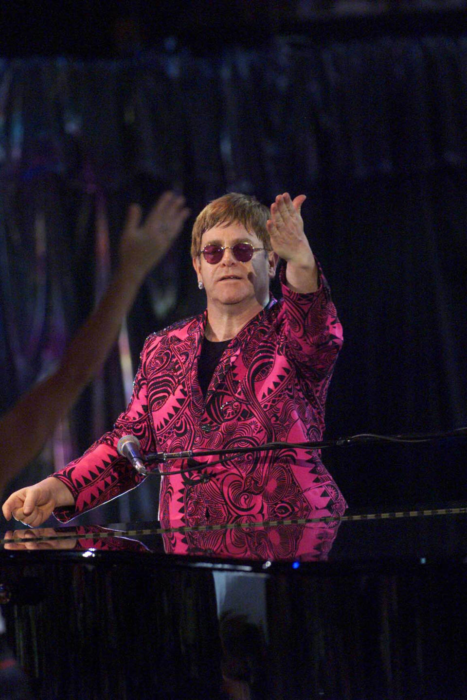 Elton John in hot-pink paisley at a concert at Madison Square Garden on Oct. 22 in New York.