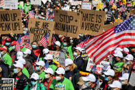 <p>New Yorkers filled the streets as they marched through the city from Foley Square on April 4.</p>