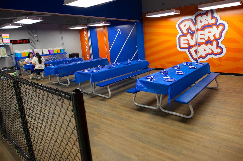 Party room at Sky Zone Trampoline Park during grand opening Saturday May 18, 2024 in Boynton Beach.