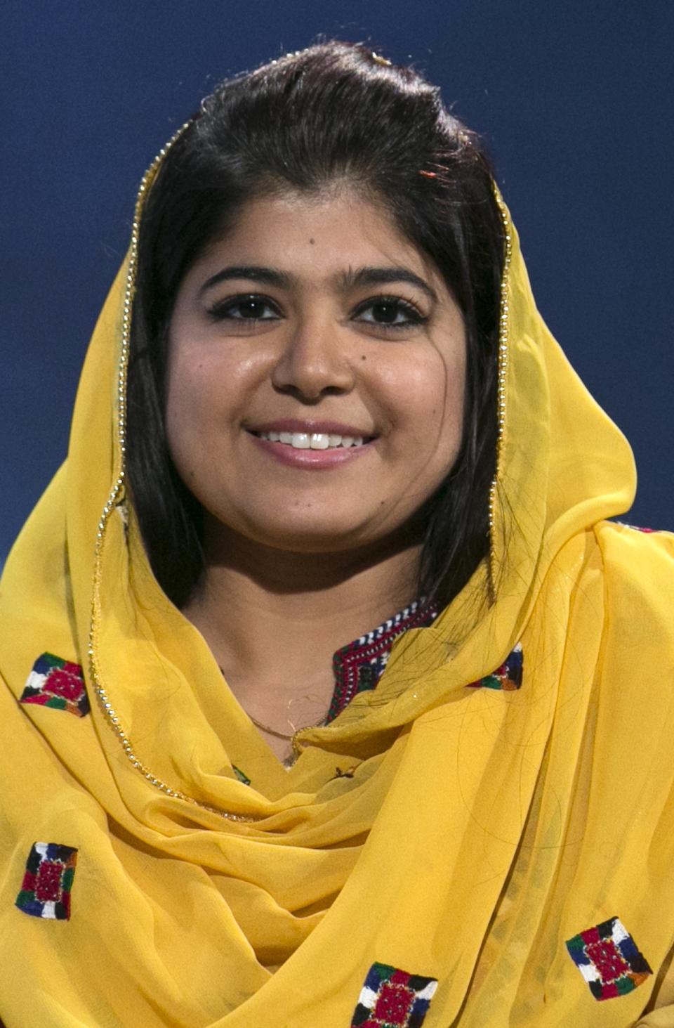 The founder of Giving Women Wings in Pakistan, Khalida Brohi, listens during the Clinton Global Initiative 2013 (CGI) in New York