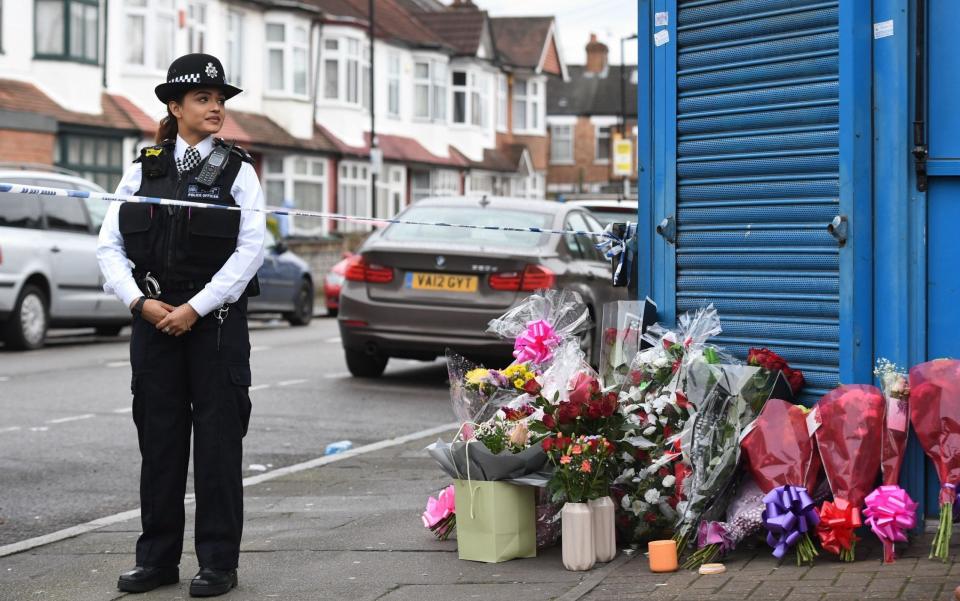 Floral tributes left on Chalgrove Road, Tottenham, north London, where a 17-year-old girl has died