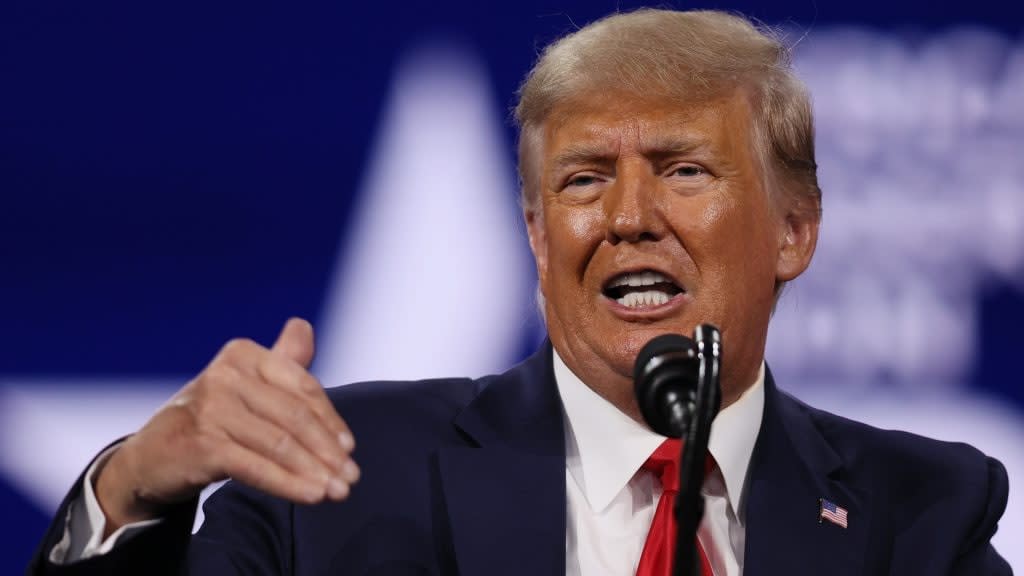 Former President Donald Trump addresses last month’s Conservative Political Action Conference held in Orlando, Florida. (Photo by Joe Raedle/Getty Images)