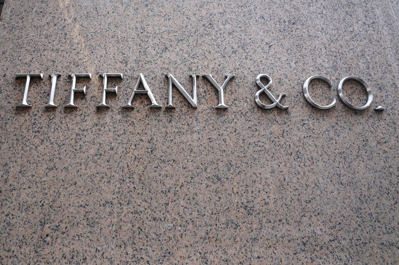 A Tiffany & Co logo is seen outside the store on 5th Ave in New York