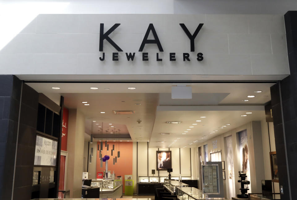 Kay Jewelers store is seen in Lincolnwood, Ill., Wednesday, March 14, 2018. Signet Jewelers Ltd. will close more than 200 stores and expects a profit slump in 2019 as it faces an increasingly tough market for its Kay and Jared stores. (AP Photo/Nam Y. Huh)