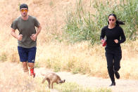 <p>The couple worked on their fitness together with a hike in Malibu, Calif. Of course, they brought along their dog! (Photo: BACKGRID)<br><br></p>