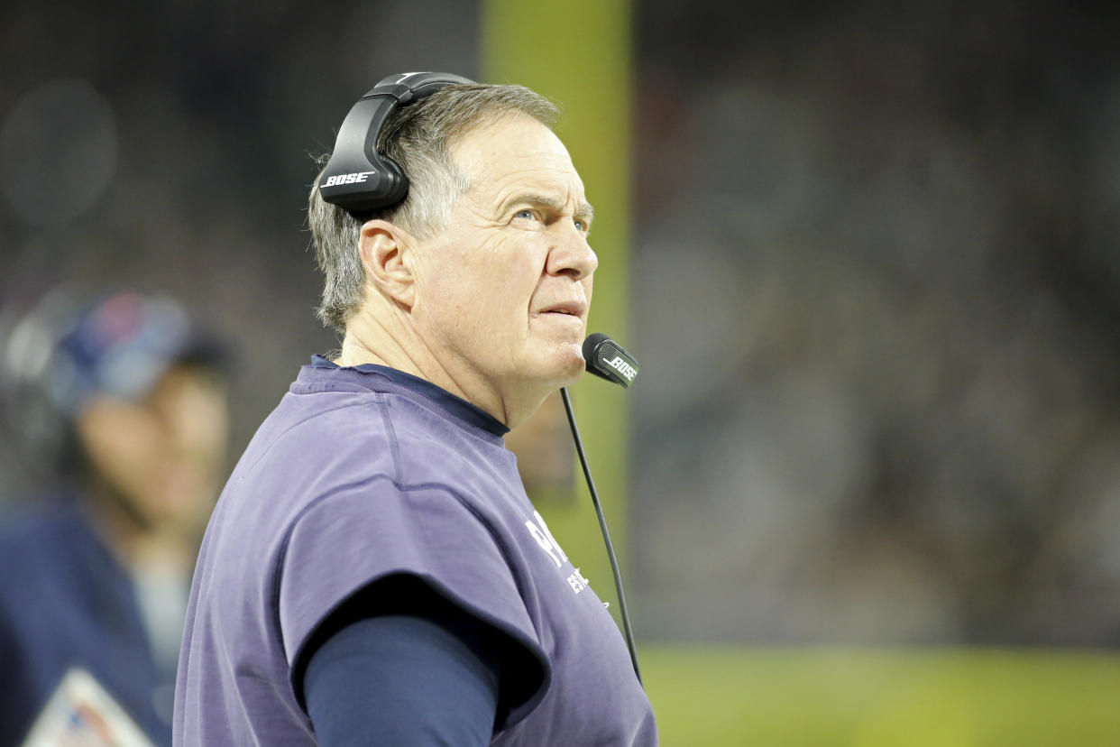 New England Patriots head coach Bill Belichick, in his preferred, sleeves-chopped sweatshirt, stubbornly refused to play CB Malcolm Butler in Super Bowl LII, but it’s hard to overlook Belichick’s long run of success. (AP)