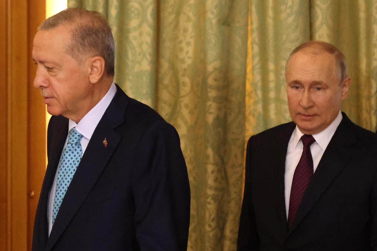 Turkish President Recep Tayyip Erdogan and Russian President Vladimir Putin on September 4, 2023 in Sochi, Russia.