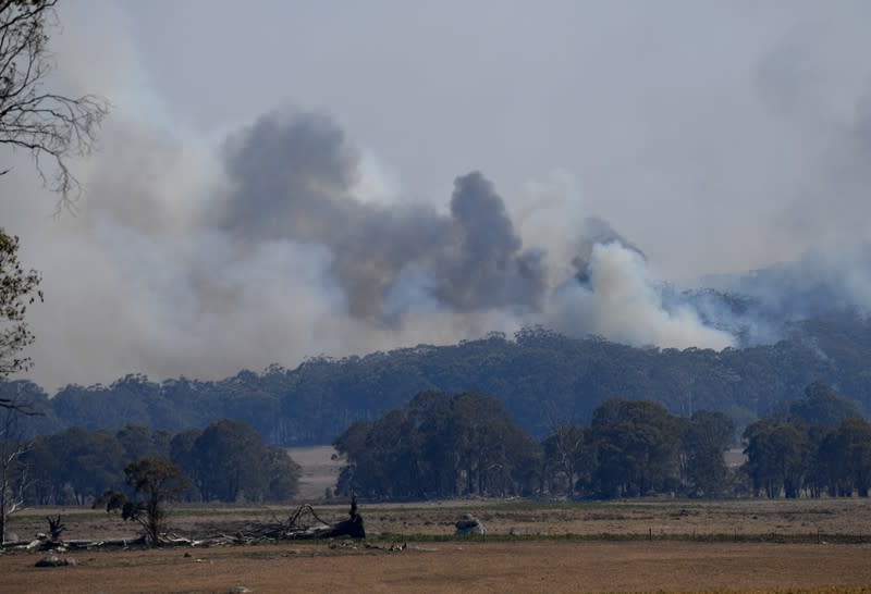 Smoke from a large bushfire is seen outside Wytaliba, near Glen Innes