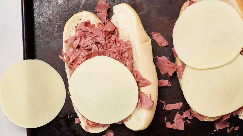 chopped pastrami sandwich with provolone