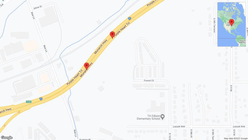 A detailed map that shows the affected road due to 'Broken down vehicle on northbound I-35 in Kansas City' on September 18th at 12:32 p.m.