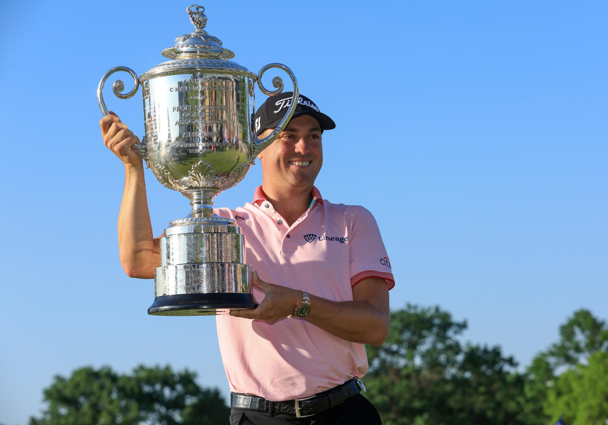 Justin Thomas brought home his second Wanamaker Trophy. (Sam Greenwood/Getty Images)