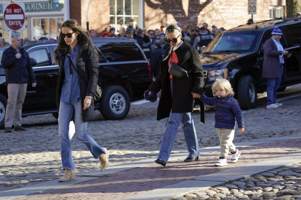 President Joe Biden's daughter Ashley Biden, left, walks with Melissa Cohen and her son Beau Biden, the president's grandson, in Nantucket, Mass., Saturday, Nov. 26, 2022. (AP Photo/Susan Walsh)