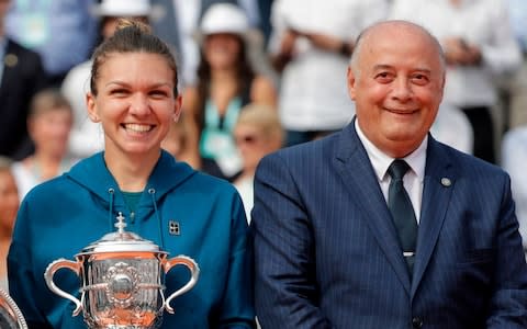 Bernard Giudicelli (right) with the 2018 French Open winner, Simona Halep - Bernard Giudicelli (right) with the 2018 French Open winner, Simona Halep - Credit: Getty Images