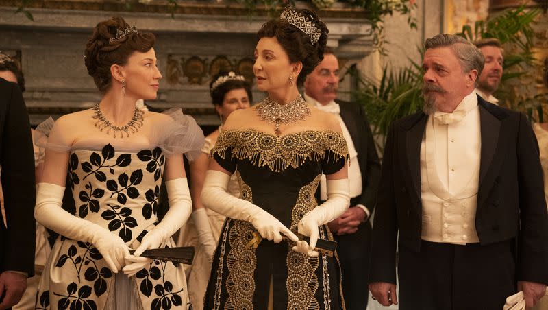 Carrie Coon, Donna Murphy and Nathan Lane in “The Gilded Age.”