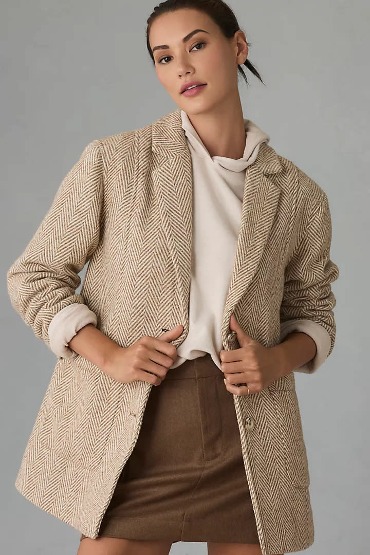 Pilcro Brushed Herringbone Blazer. Image via Anthropologie.