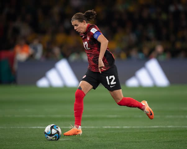 <p>Joe Prior/Visionhaus via Getty </p> Christine Sinclair playing in 2023.