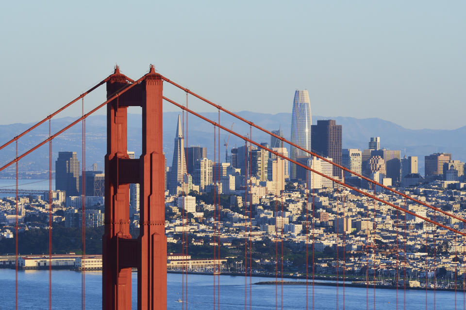 Golden Gate Bridge, Russian Hill, North Beach, Financial District, SoMa, San Francisco, seen from Marin Headlands NRA