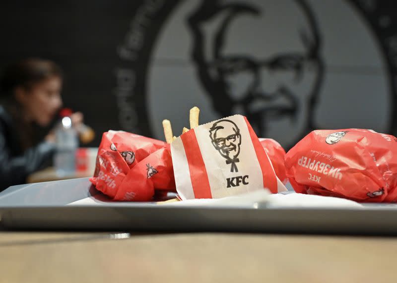 A customer dines in a KFC restaurant in Omsk