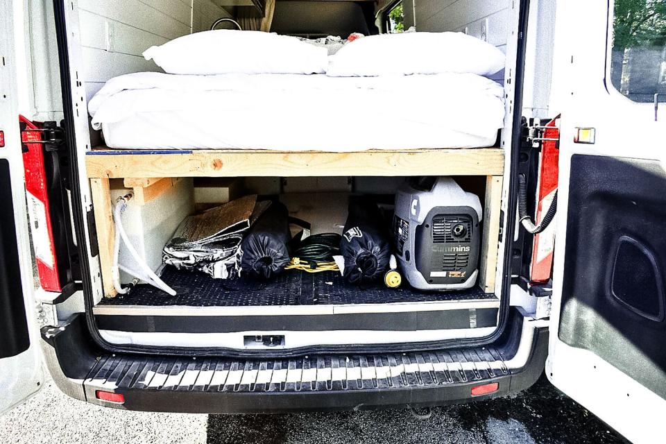 Back of camper van with storage