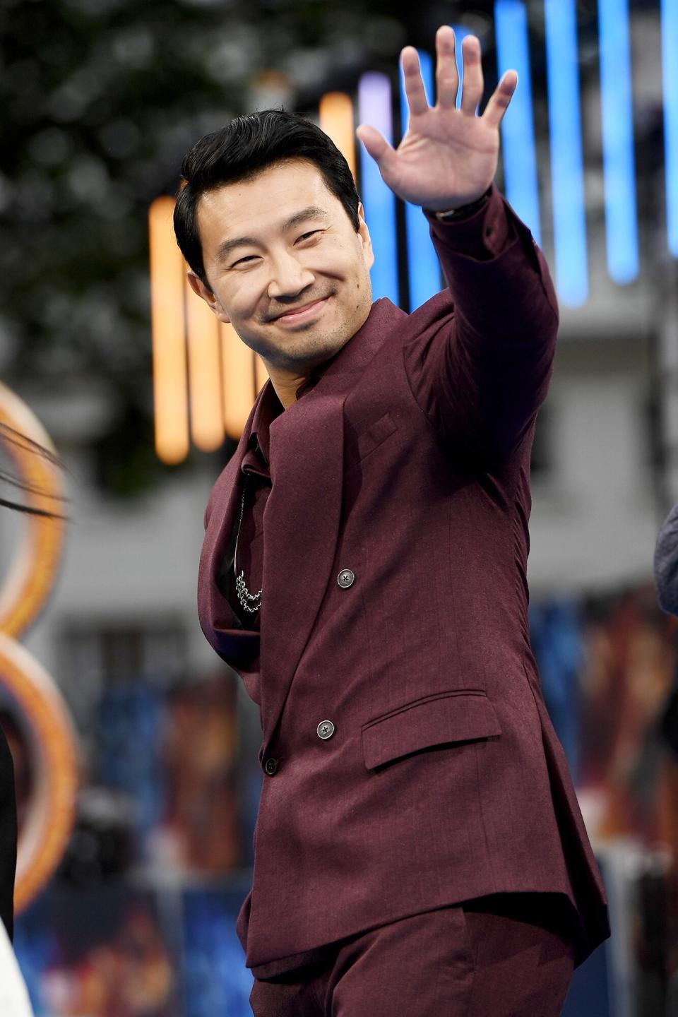 Simu Liu attends the UK premiere of "Shang-Chi and the Legend of the Ten Rings" at The Curzon Mayfair on August 26, 2021 in London, England.