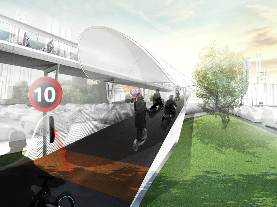 Vision E3 Way: BMW stellt innovatives Konzept für Zweirad-Hochautobahn vor