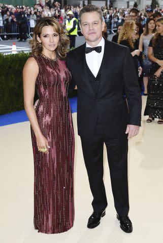 <p>Karwai Tang/WireImage</p> Matt and Luciana Damon at 2017 Met Gala