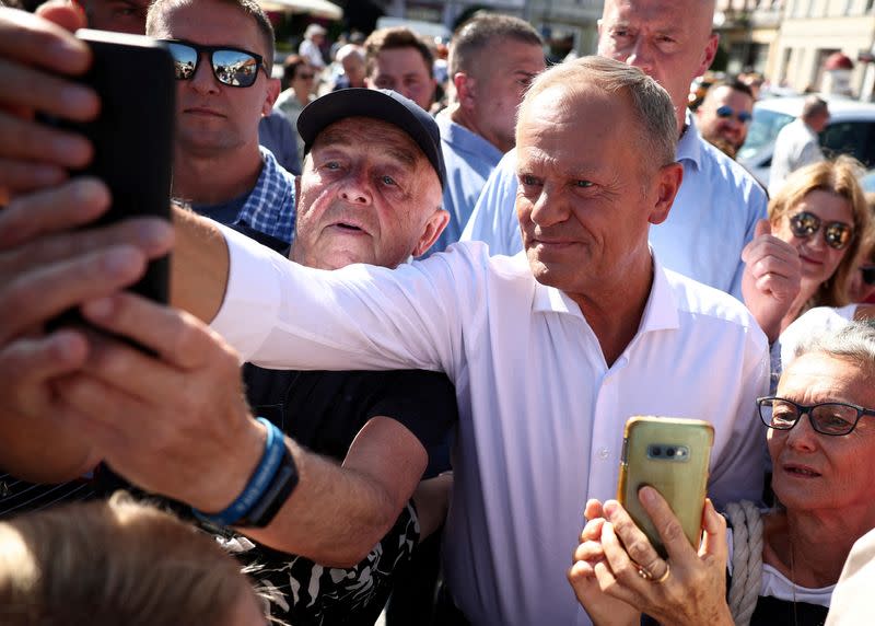 Donald Tusk, the leader of the largest opposition grouping Civic Coalition (KO), during an election campaign