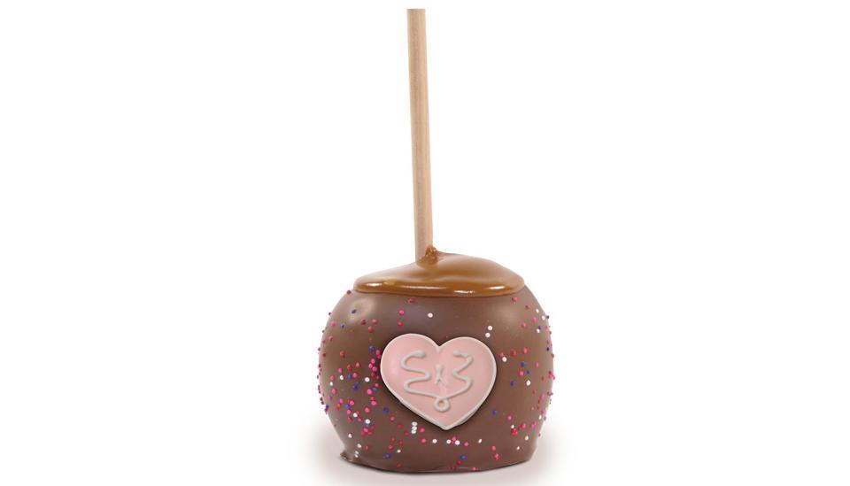 Valentine’s Day milk chocolate caramel apples on offer at Kilwins.