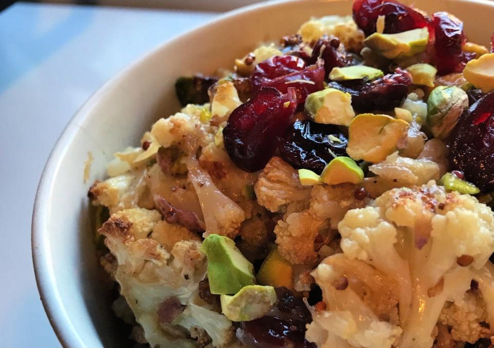 Roasted cauliflower salad with cranberries.