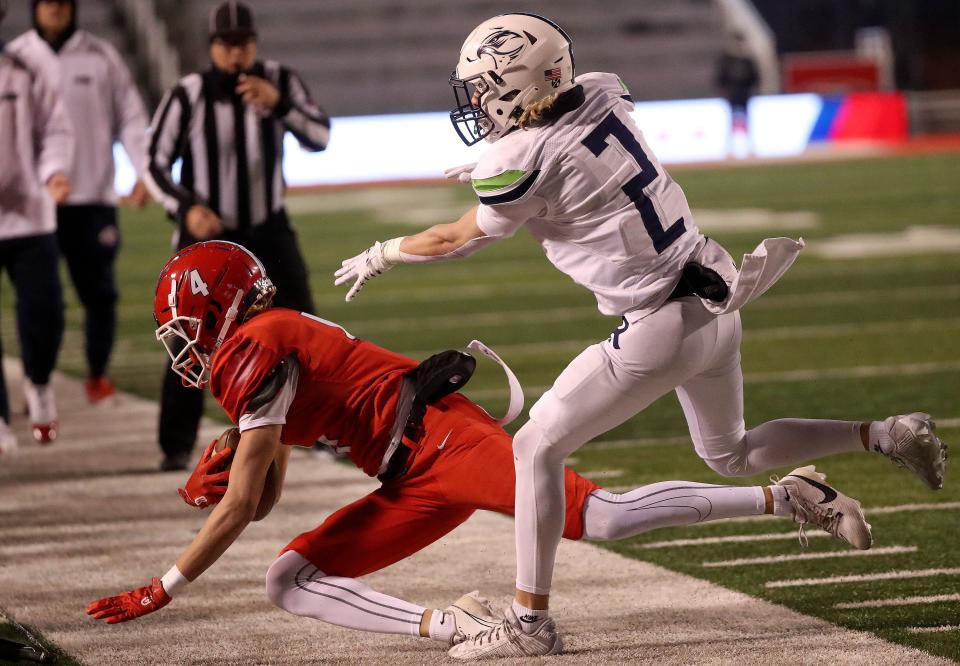 Ridgeline plays Crimson Cliffs in a 4A semifinal football game at Rice-Eccles Stadium in Salt Lake City on Friday, Nov. 10, 2023. Crimson Cliffs won 31-24. | Kristin Murphy, Deseret News