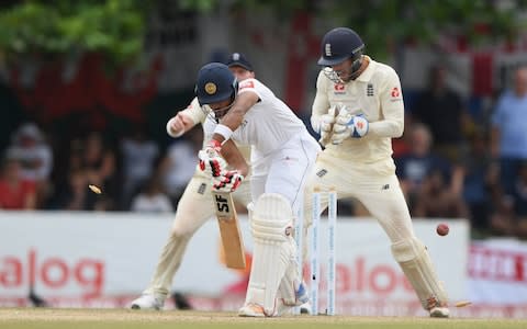 England wicketkeeper Ben Foakes reacts as Sri Lanka batsman Dinesh Chandimal is bowled by Jack Leach during Day Four - Credit: Stu Forster/Getty Images