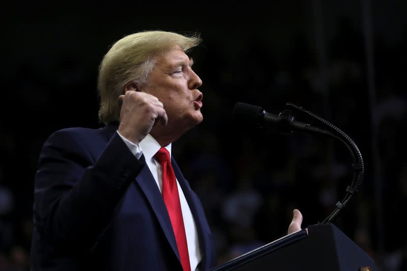 U.S. President Donald Trump holds a campaign rally at Drake University in Des Moines