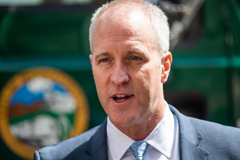 Rep. Sean Patrick Maloney talks during a press conference in the city of Middletown on April 8, 2022.