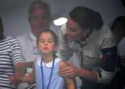 <p>Kate spotted her daughter poking her tongue out during the King's Cup regatta. (Getty Images)</p> 