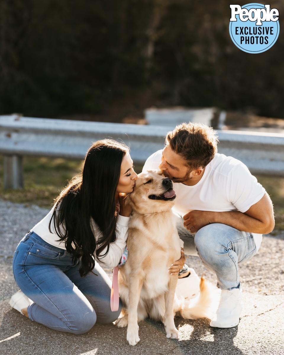 Kelsey Dunlap and Jacob Young with Millie their dog before their wedding