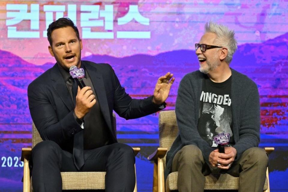 Chris Pratt and James Gunn onstage