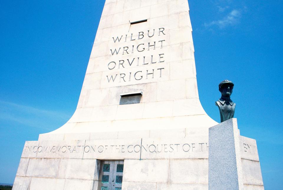 The location of the first-ever flight. Wright Brothers memorial.