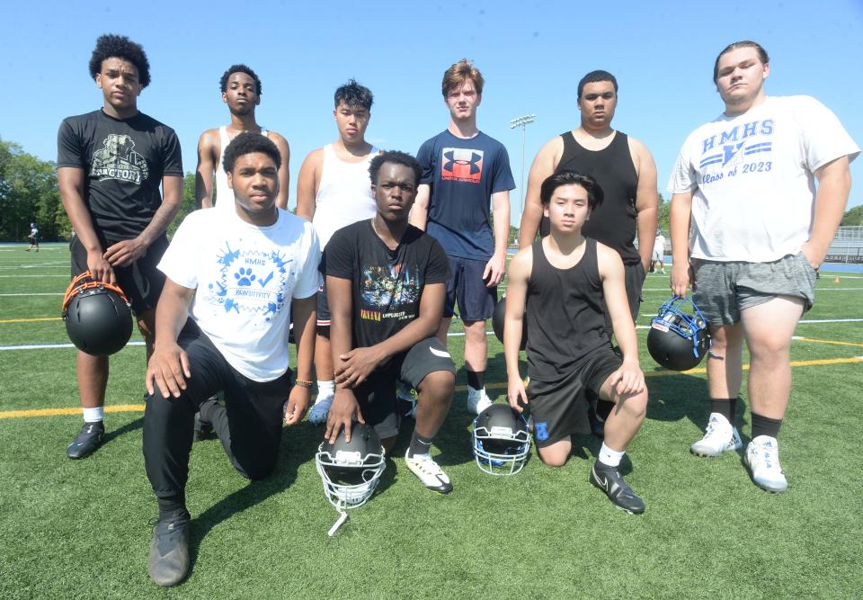 Senior members of the Holbrook/Avon football practice on Friday, August 26, 2022.  