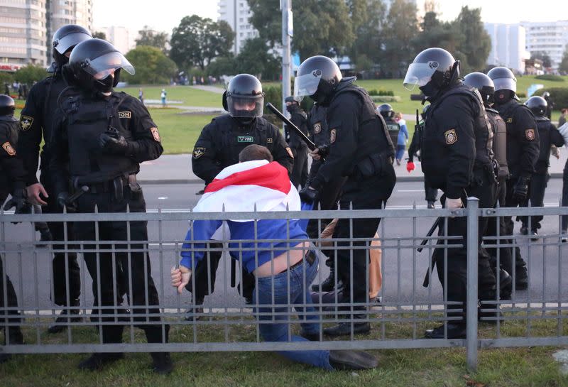 Belarusian opposition supporters protest against the inauguration of President Alexander Lukashenko in Minsk